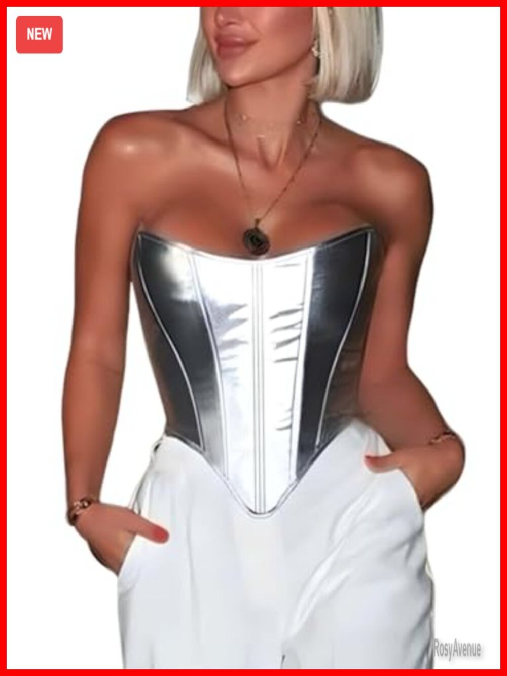 PU Leather Strapless Lace Up Corset Top Boned Bustier